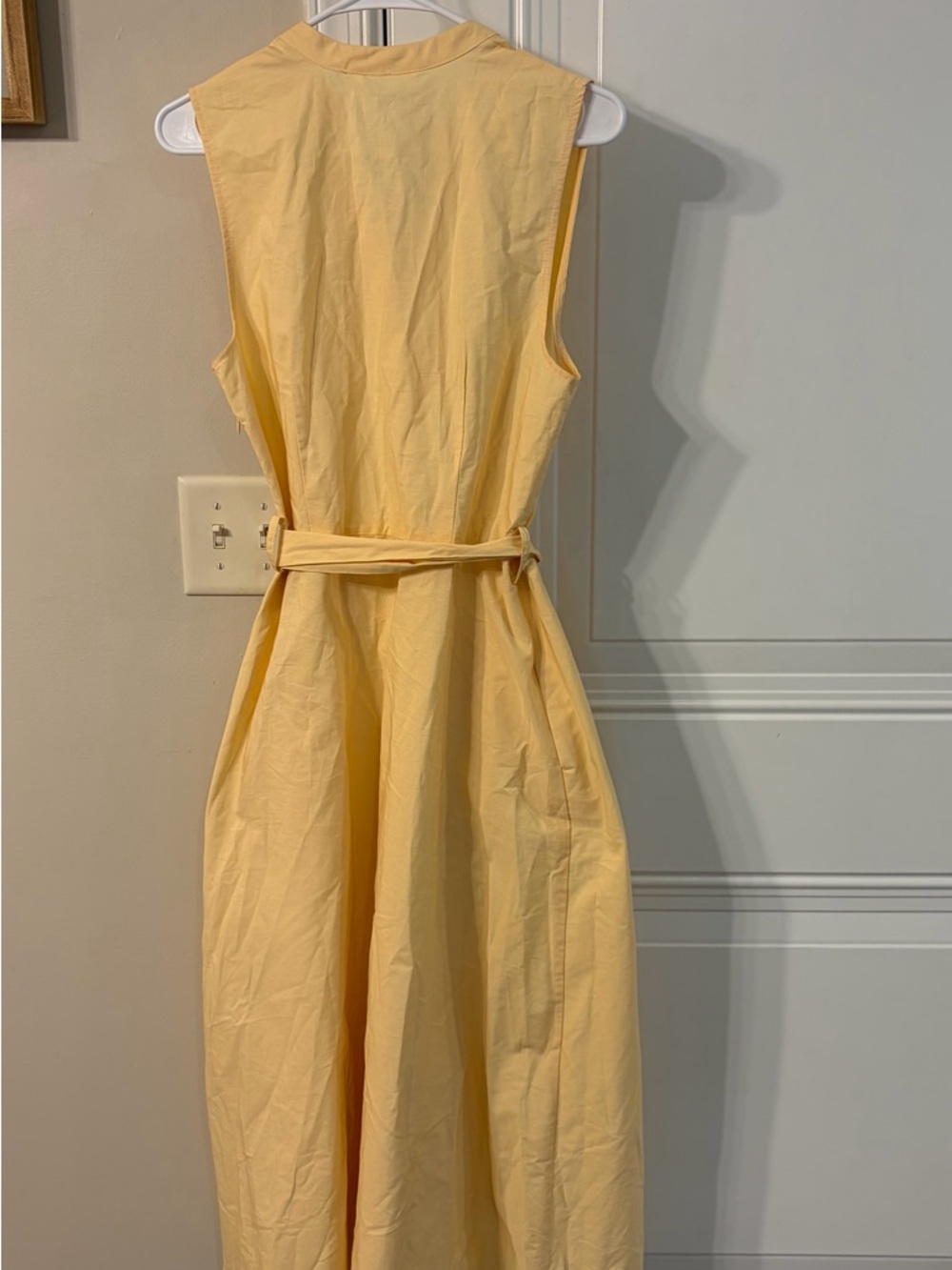 Zara Pale Yellow Sleeveless Belted Midi Dress new 100% cotton graduation - Picture 6 of 8
